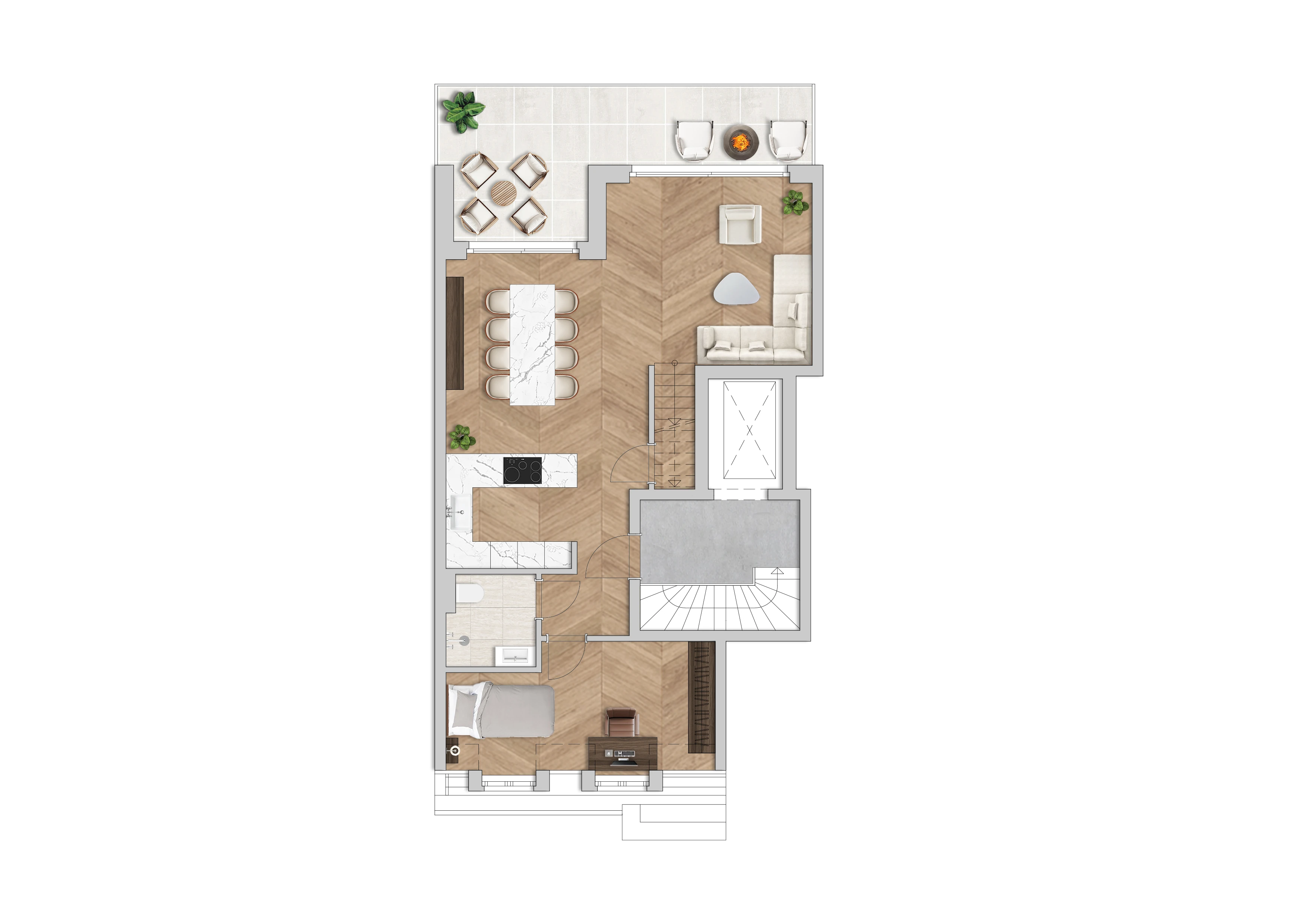 Grundriss Wohnung 1.9, Dachgeschoss