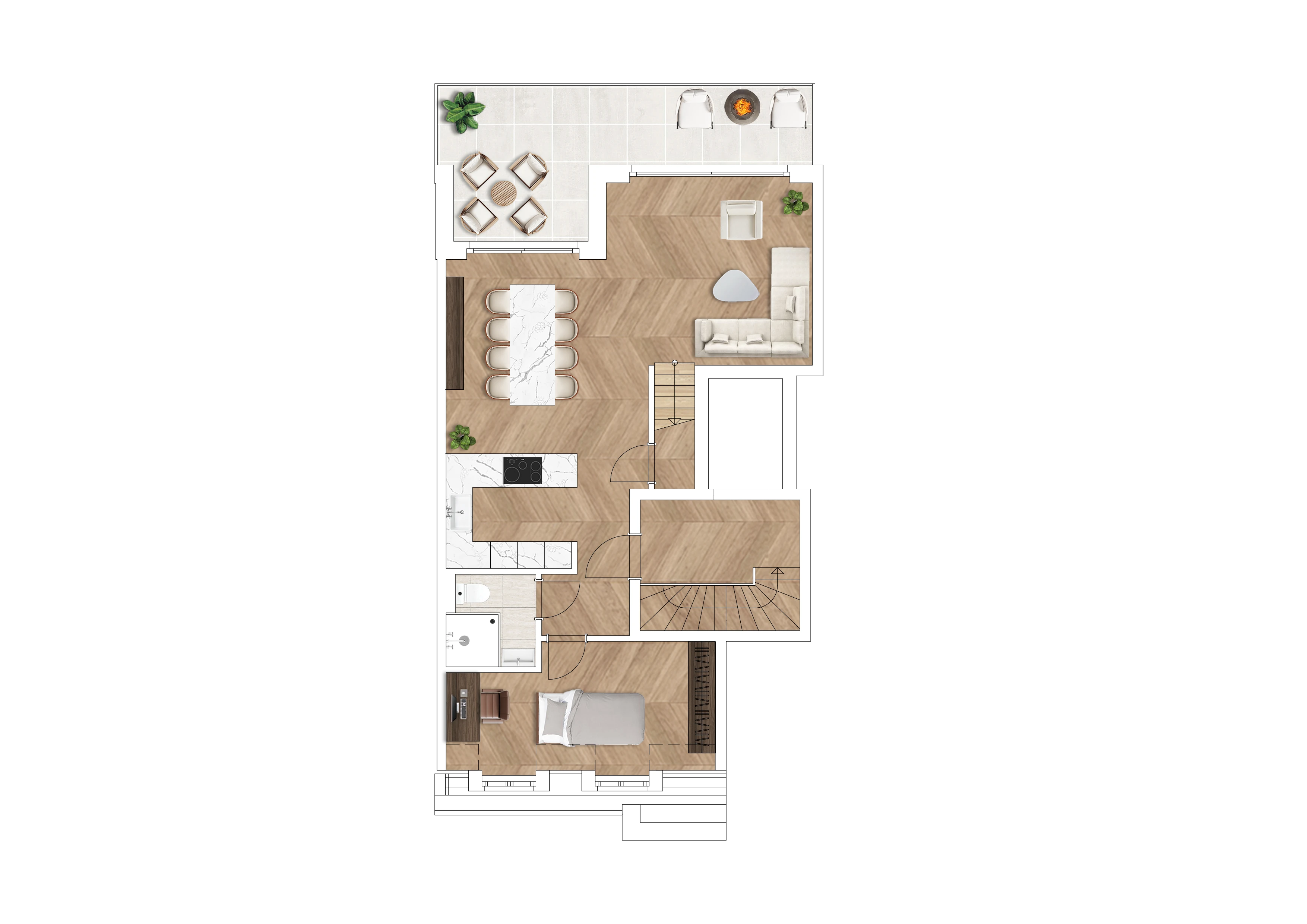 Grundriss Wohnung 1.9, Dachgeschoss