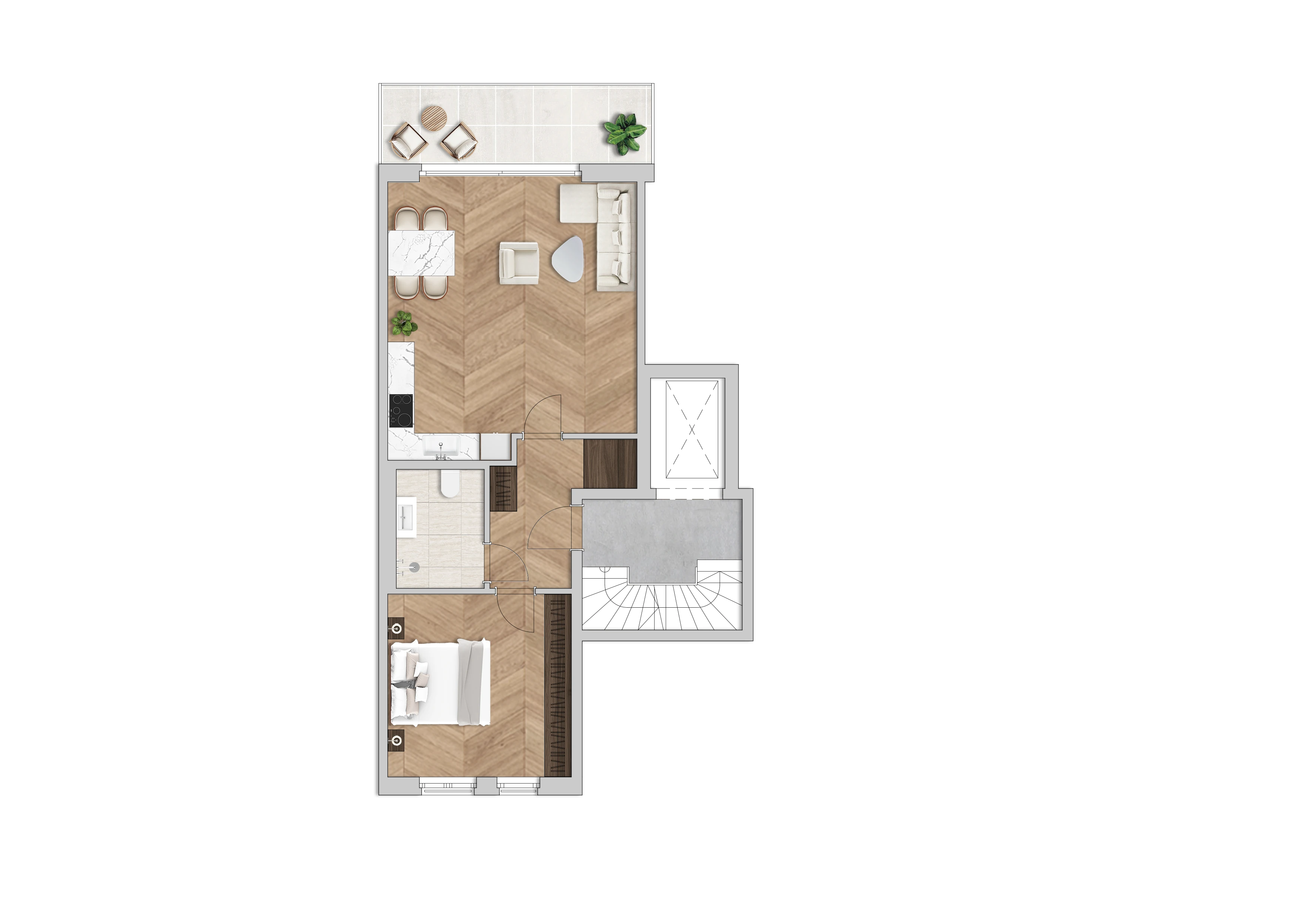 Grundriss Wohnung 1.3, 2. Obergeschoss